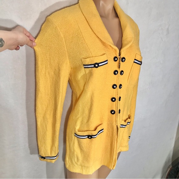 Vtg St. John Collection Marie Gray bright yellow woven zip up blazer type jacket - Picture 2 of 13